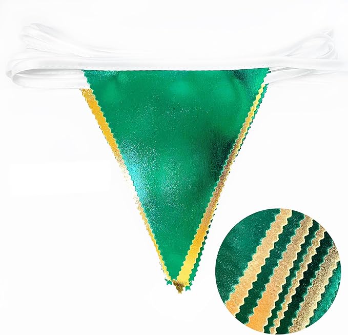 Green Gold Party Decorations Metallic Fabric Triangle Pennant Banner Flag Bunting Garland for Graduations Birthday Retirement Wedding Baby Shower Spring Summer Master Golf Theme Outdoor Party Supplies