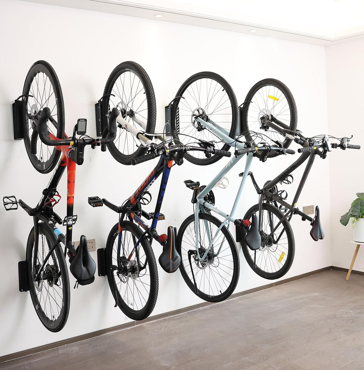 Bike Wall Mount Vertical, Swivel Bike Hangers For Garage, Bike Rack Garage Wall, Bicycle Hooks, Garden Indoor Outdoor Storage, All Metal (4Pack)