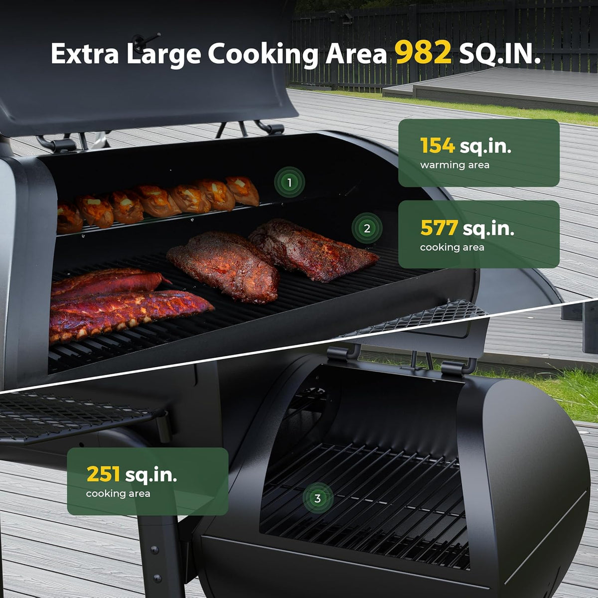 Brand-Man Charcoal Offset Smoker Grill, Heavy-Duty Barrel BBQ Grill Smoker Combo with Side Fire Box for Outdoor Patio and Backyard Cooking