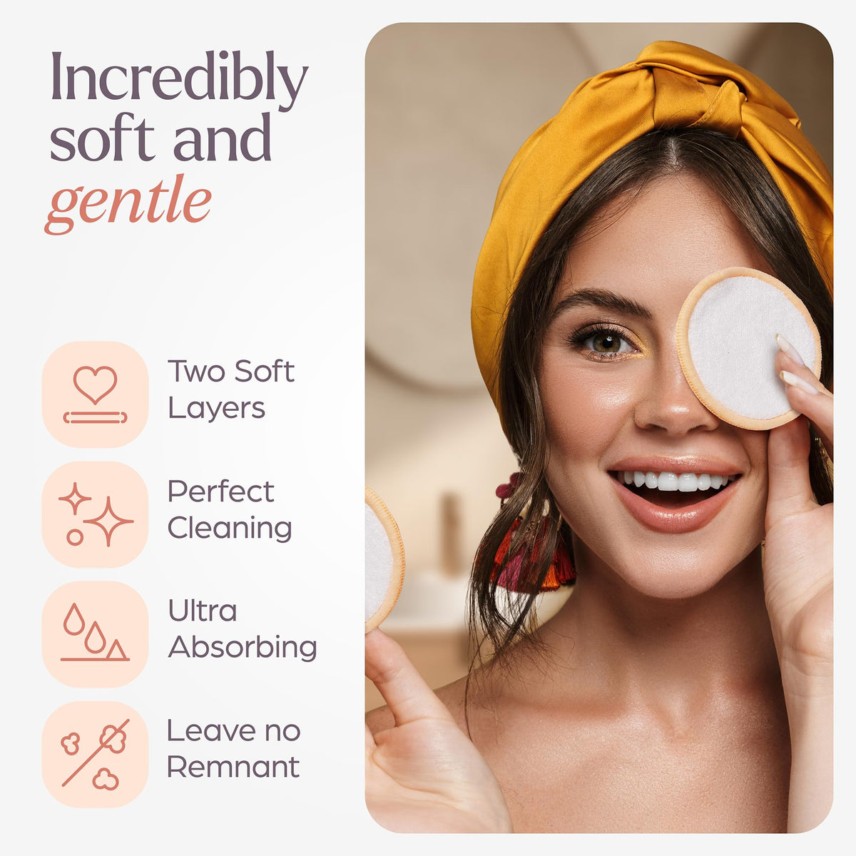 VIVAGO Reusable Cotton Rounds for Face - 20 Pack