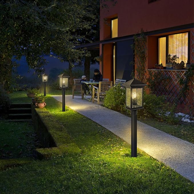 Outdoor Post Light, Waterproof Pole Lantern Lighting Fixture with Tempered Clear Seeded Glass, Matte Black Finish for Outdoors (Large Post Light)