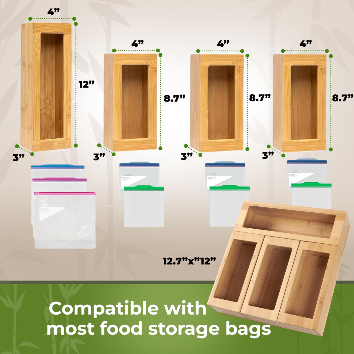 Bamboo Storage Bag Organizer for Kitchen Drawer, Plastic Baggie Organizer
