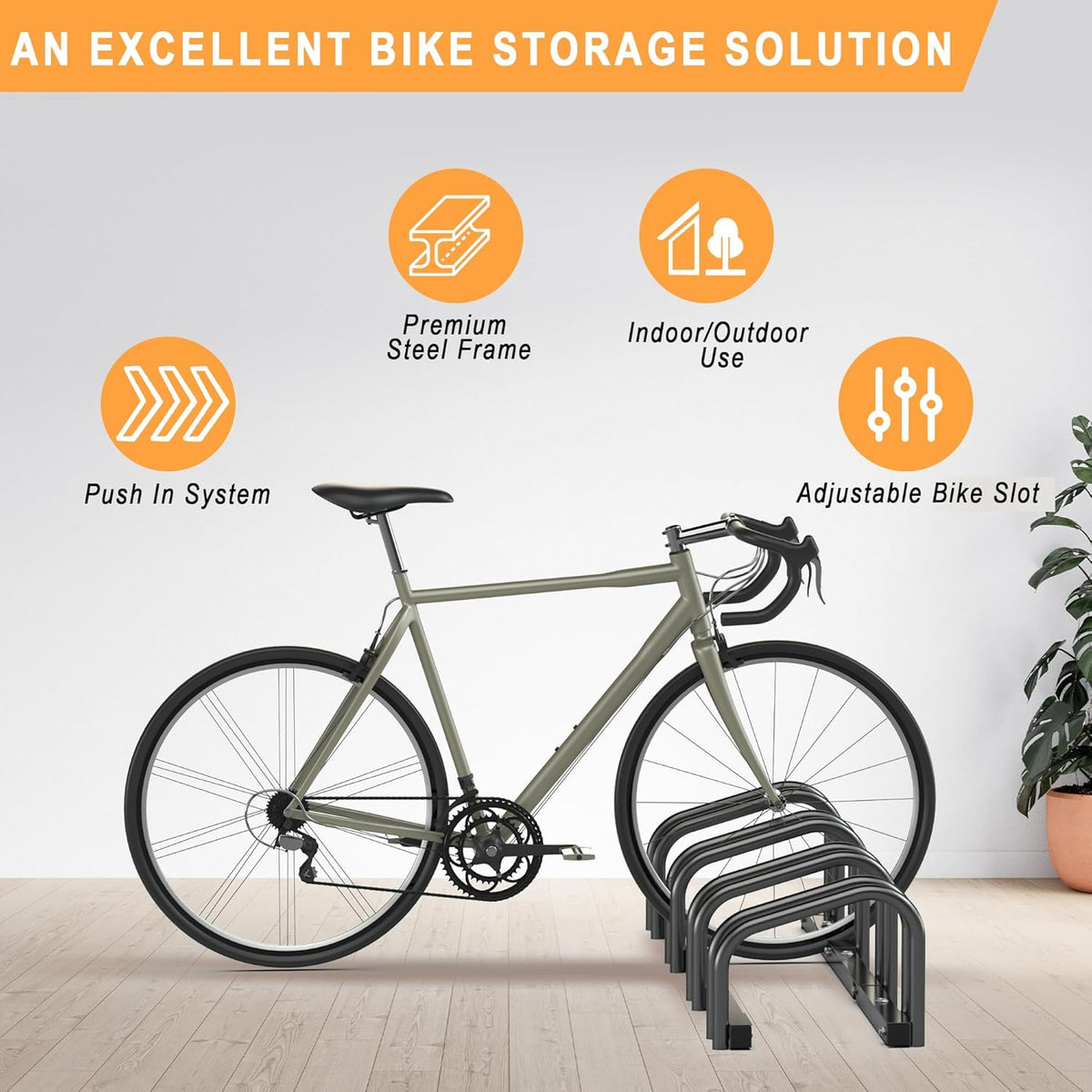 Ultrawall Bike Storage Rack for Garage, 4 Bikes Floor Bike Stand, Bicycle Parking Holder Stand for Indoor/Outdoor, Fit 22-28" Wheel Tire Width 2.1"