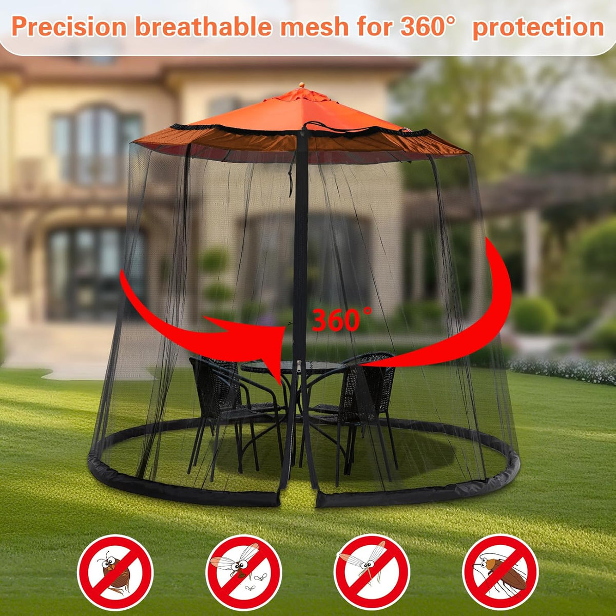 7.5-10FT Mosquito Netting for Patio - Mosquito Net for Patio Garden and Outdoor Umbrellas with Zipper and Adjustable, Umbrella Netting for Outdoor Umbrellas