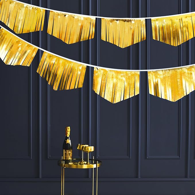 Gold Tassel Banner Double Sided Metallic Fabric Pennant Bunting Flag Garland for Graduation Birthday Anniversary Bachelorette Engagement Wedding Bridal Shower Baptism Hen Party Decorations Supplies