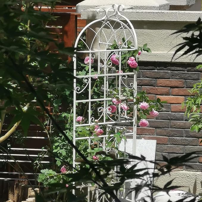 4 Pack Metal Garden Trellis 71" Fence Rustproof Garden Trellis for Climbing Plants Support Roses Flower Outdoor Lawn, Cream White