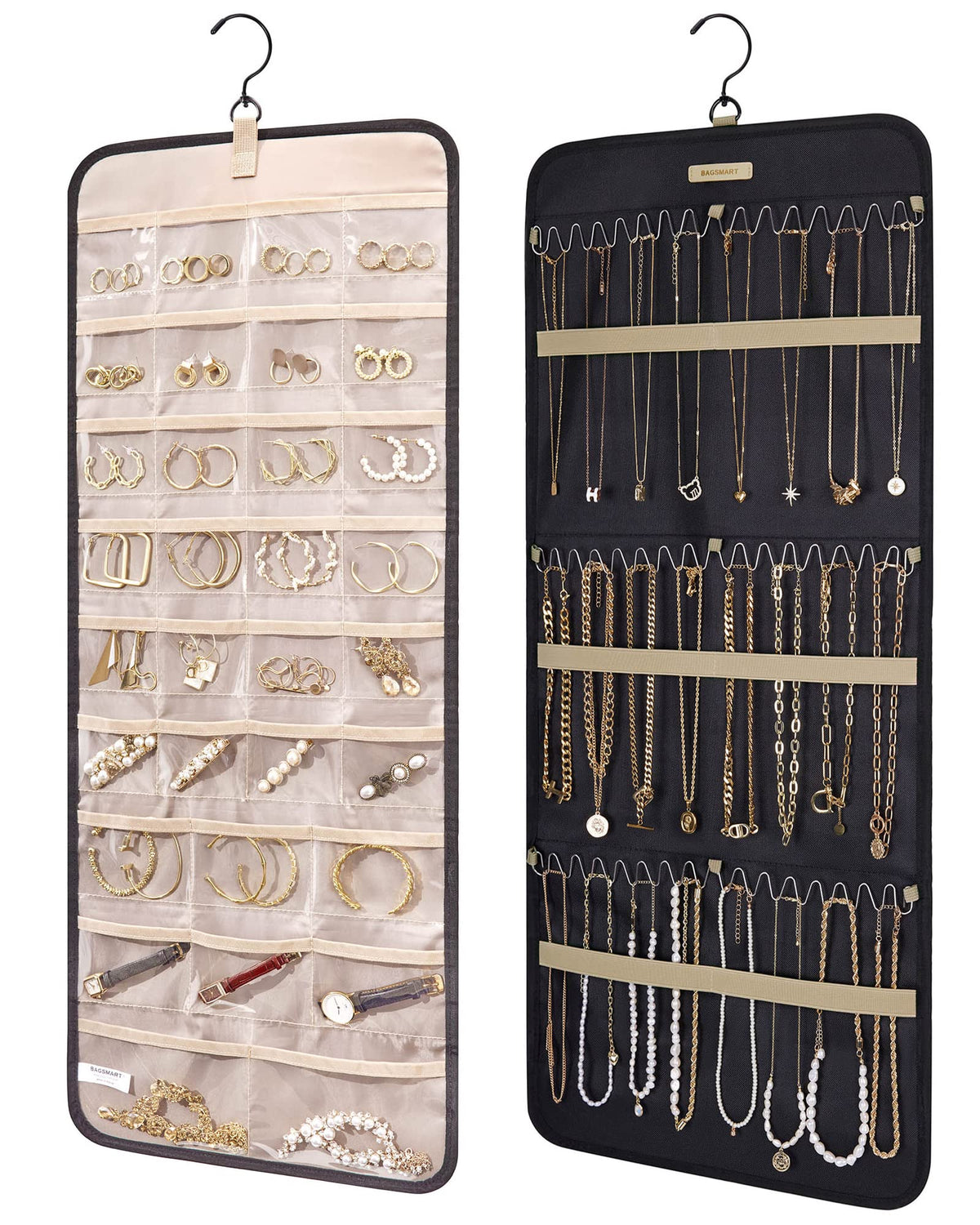 BAGSMART Hanging Jewelry Organizer Necklace/Earring/Ring 2-Sided L Black