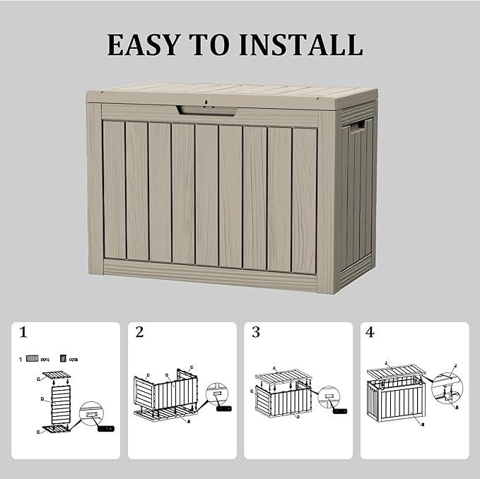 45 Gallon Patio Storage Box - Waterproof Deck Box for Outdoor Toys, Space-Saving Resin Chest with Lock for Cushions & Pool Gear, UV-Resistant, Ash Grey