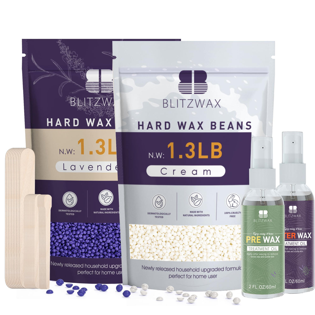 Blitzwax 2.6Lbs Hard Wax Beads For Hair Removal Lavender And Cream Waxing Beans For Sensitive Skin, Face, Eyebrows, Brazilian An