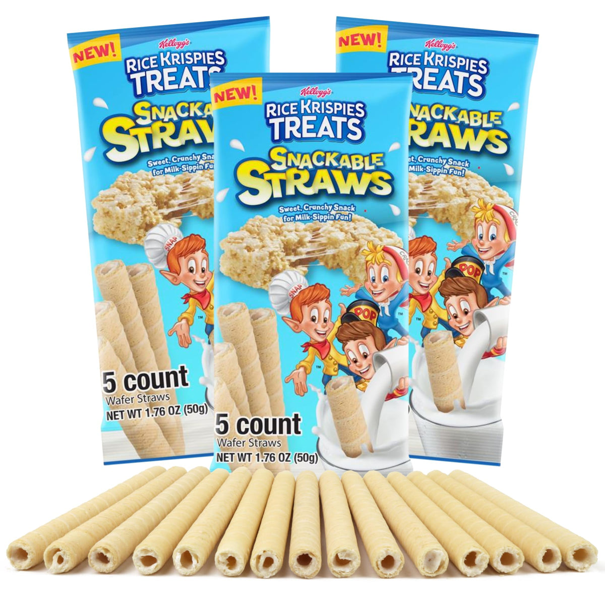 Rice Krispies Treats Cereal Straws, Sweet and Crunchy Wafer Tubes, On The Go Snacks, 1.76 Ounces, 15 Total Pieces (Pack of 3)
