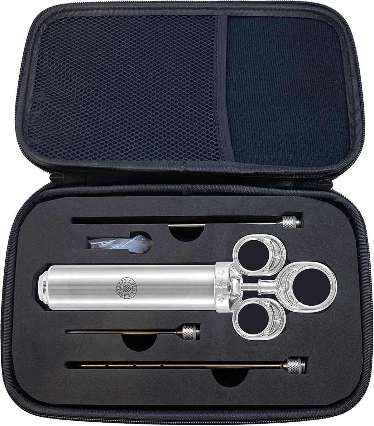GRILL SERGEANT Professional Meat Injector, Marinade Syringe Set, Forever Guarantee, Zippered Storage & Travel Case, 304 Stainless Steel, No Aluminum, 6 Needles, 2.5 oz Capacity, 4 Cleaning Brushes