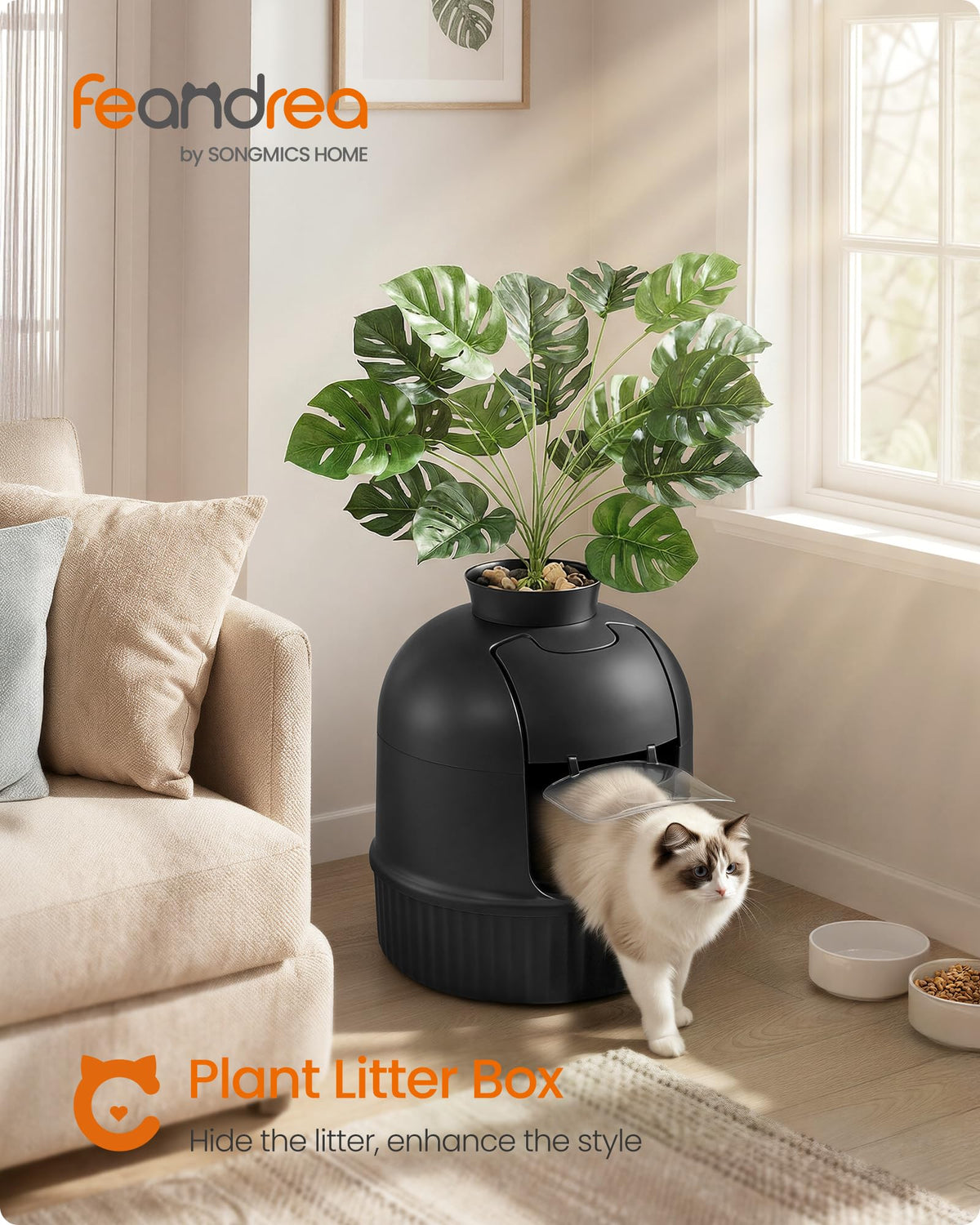 Feandrea Plant Cat Litter Box Enclosure with Artificial Plant,19.3" L Inch