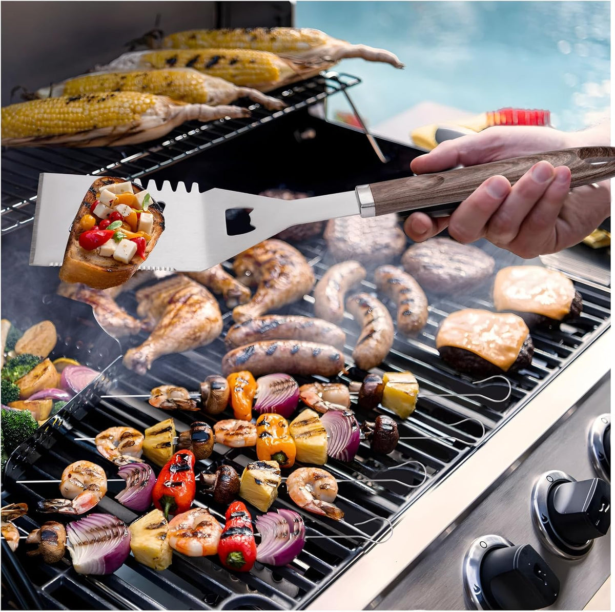 Supernal 21Pcs Deluxe Grill Tool Set Extra Thick Stainless Steel Grill Tool Set for Men Heavy Duty BBQ Tool Set Outdoor Grill with Aluminum Case with Grill Spatula Tongs and Brush Gifts for Men & Dad