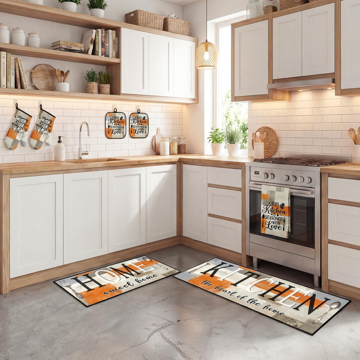 Nesphy Kitchen Decor and Accessories Set of 10, Orange Beige