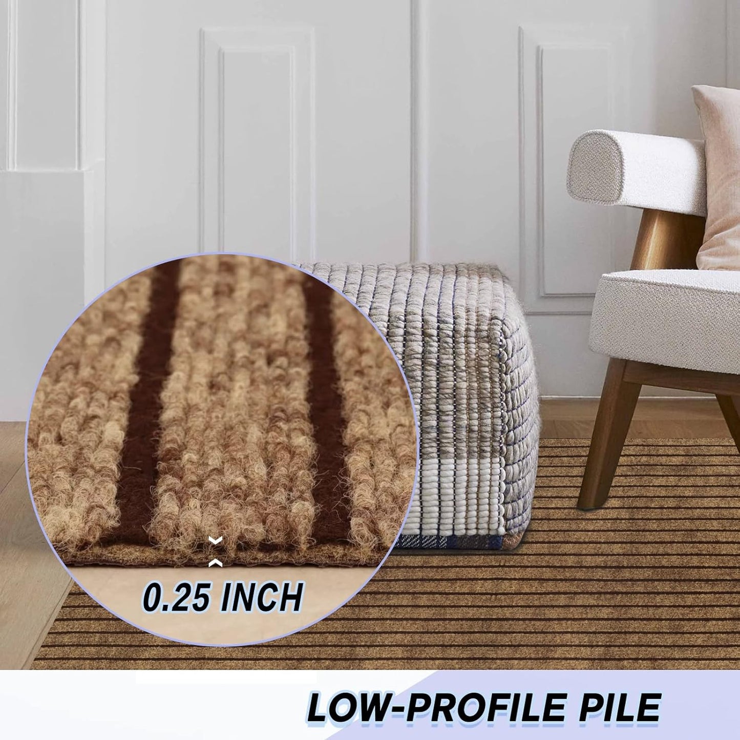 Custom Size Backed Non-Slip Area Rugs Runner, Easy Clean, Waterproof Runner Rugs for Hallway Entryway, Kitchen, Laundry, 3FT x 11FT, Brown Stripe