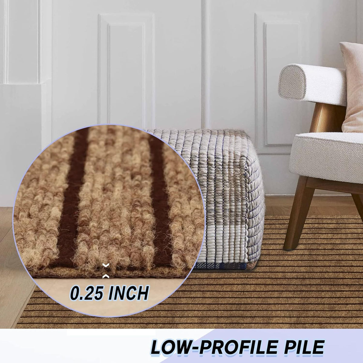 Custom Size Backed Non-Slip Area Rugs Runner, Easy Clean, Waterproof Runner Rugs for Hallway Entryway, Kitchen, Laundry, 2FT x 27FT, Brown Stripe