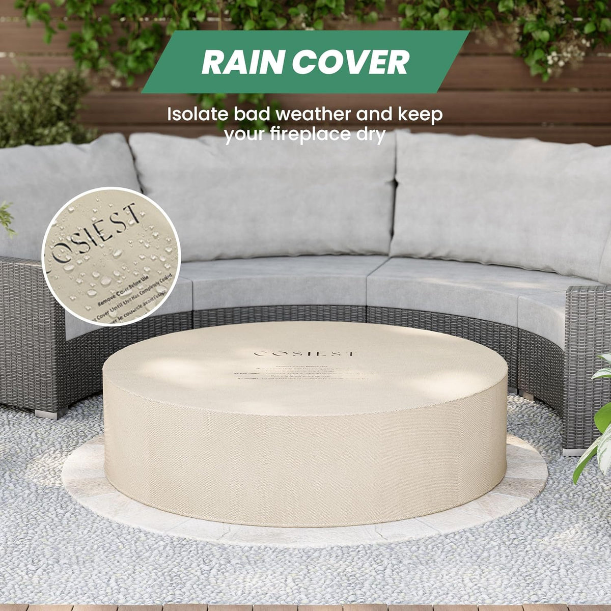 COSIEST 42 inch Outdoor Propane Fire Pit Coffee Table w Concrete Round Base Patio Heater, CSA Certified, 50,000 BTU Stainless Steel Burner, Free Lava Rocks, Rain Cover, Wind Guard, Tank Cover