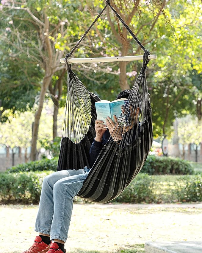 ADVOKAIR Hammock Chair Swing & Cover Set (500 lbs Max) – Hanging Rope Swing for Bedroom, Outdoor, Patio, Porch with Sturdy Steel Bar & Anti-Slip Rings + All-Weather Rain Cover for Storage Protection