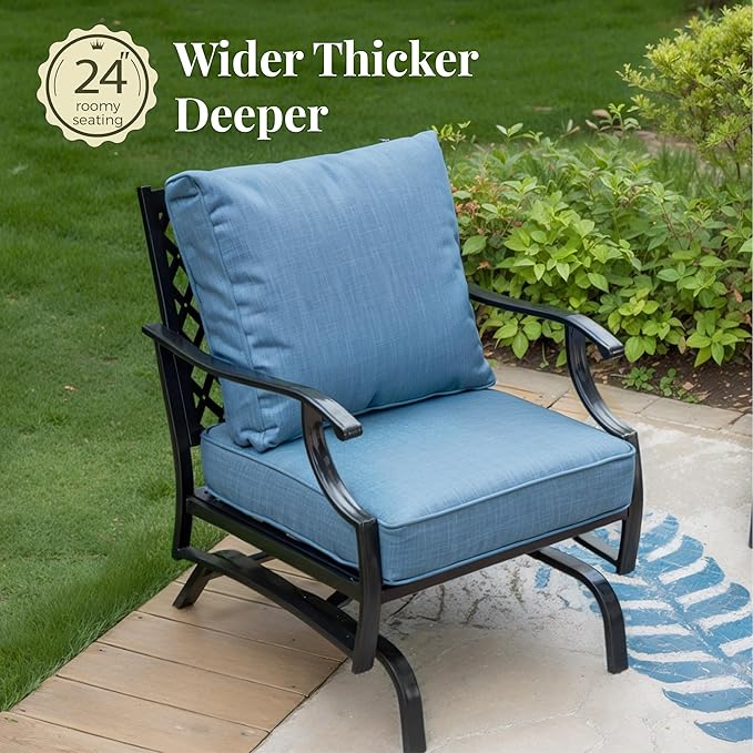 Patio Furniture Set with Fire Pit Table, 5 Pcs Metal Outdoor Conversation Set, 4 Rocking Chairs with 5.75" Extra Thick Cushion and 28" Fire Pit Table for Backyard Deck, Navy Blue