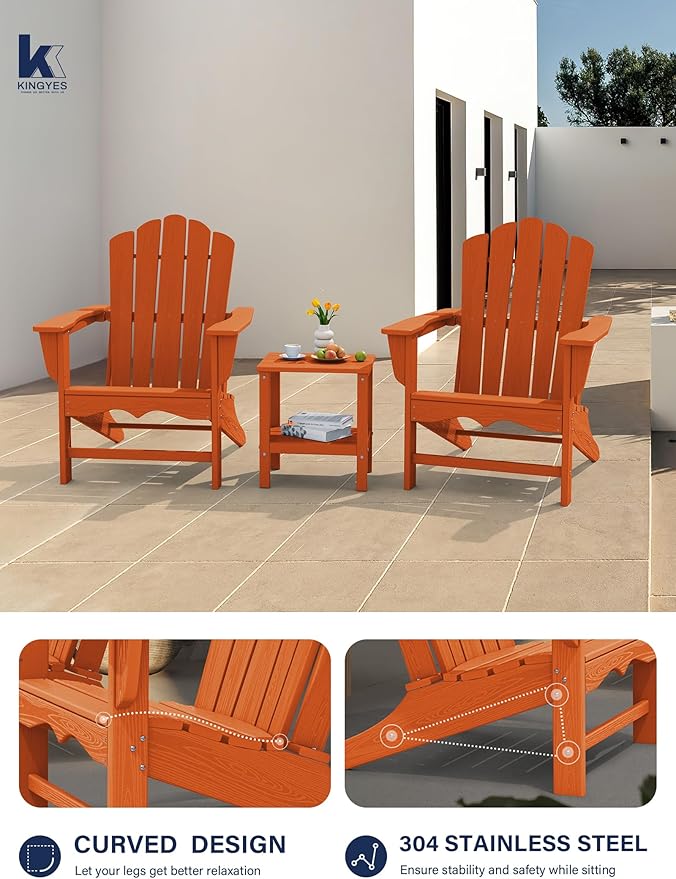 KINGYES HDPE Adirondack Chair Chair Set of 4, Classic All-Weather Adirondack Chair, Orange