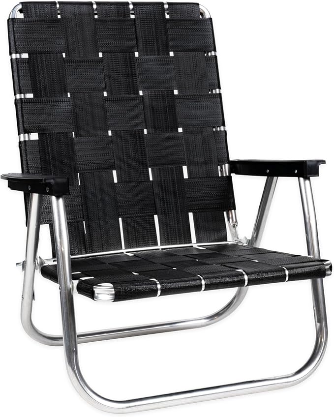 Lawn Chair USA Folding Aluminum Outdoor Patio Lawn Chair | Heavy-Duty Webbed Chairs for Camping, Sports, Beach, Yard & Tailgating | Lightweight Portable | High Back Beach Chair - Midnight