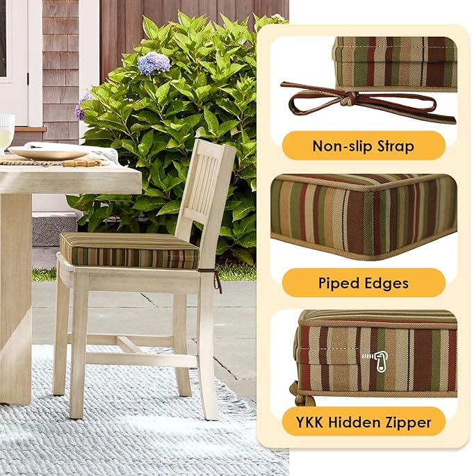 Outdoor Square Corner Seat Cushion, 18.5"x16"x3", Set of 4, Non Slip Seat Cushion Pads with Removable Cover for Patio Furniture, Garden Yard Lawn, Colorful Stripe