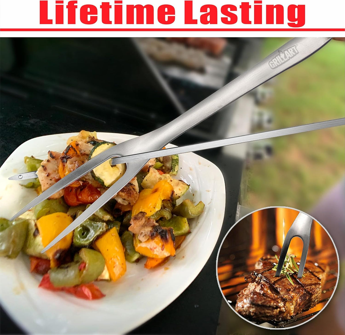 GRILLART BBQ Tools Grill Tools Set -18Inch Grilling Tools BBQ Set - Grill Accessories w/BBQ Tongs, Spatula, Fork, Brush- Stainless Grill Kit Grilling Set - Gift Ideas BBQ Accessories Gifts for Men Dad