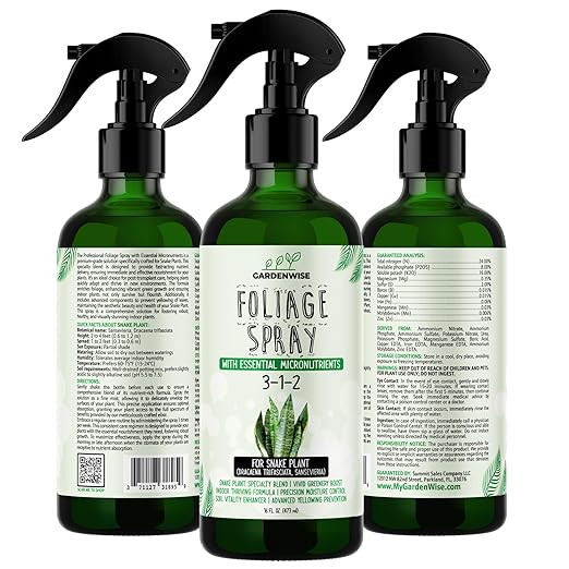 Professional Foliar Plant Spray with Essential Micronutrients 3-1-2 for Snake Plants, Dracaena trifasciata, Sansevieria - Liquid Fertilizer - Plant Food - Plant Shine - Plant Care (16 OZ)