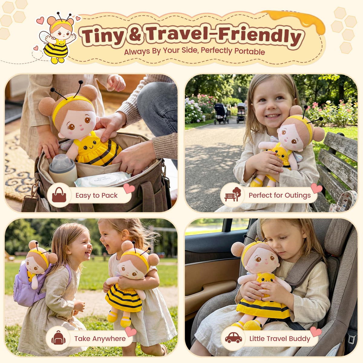 OUOZZZ Soft Baby Doll 12.6" Yellow Bee Dress Snuggle Buddy Doll