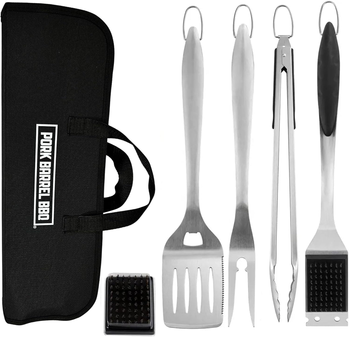 Pork Barrel BBQ Tool Set Grill Kit - Premium Stainless Steel BBQ Grill Accessories, Grilling Tools & BBQ Accessories for Outdoor Grill - Perfect BBQ Tools and Grilling Gifts for Men