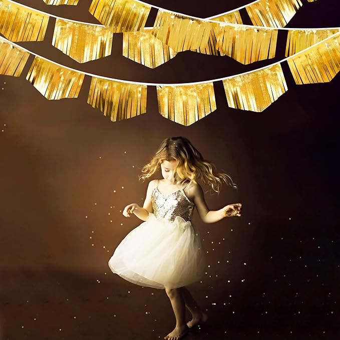 Gold Tassel Banner Double Sided Metallic Fabric Pennant Bunting Flag Garland for Graduation Birthday Anniversary Bachelorette Engagement Wedding Bridal Shower Baptism Hen Party Decorations Supplies