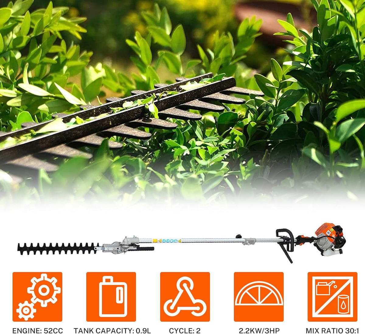 52cc Gas Trimmer Weed Eater, 6 in 1 String Trimmer, Wheeled Edger, Hedge Trimmer and Brush Cutter Blade for Quick Weed Grass Cleaning Crop Seed Soil Protection Tools