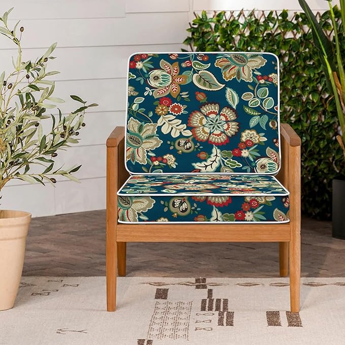 LVTXIII Patio Chair Cushions 22"x22"x3", Water-Repellent Outdoor Seat Cushions for Patio Furniture, Square Chair Pads with Ties for Home Garden Decoration, Set of 2, Peacock Blue