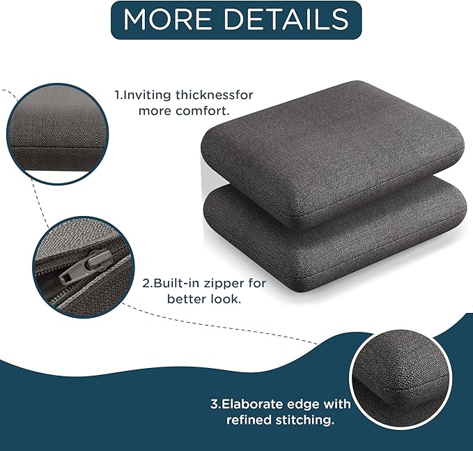Codi Outdoor Seat Cushions for Patio Furniture 22x22 Inch, Waterproof Chair Cushion with Textured Fabric, Handles & Adjustable Straps, Fade Resistant - Set of 2, Grey