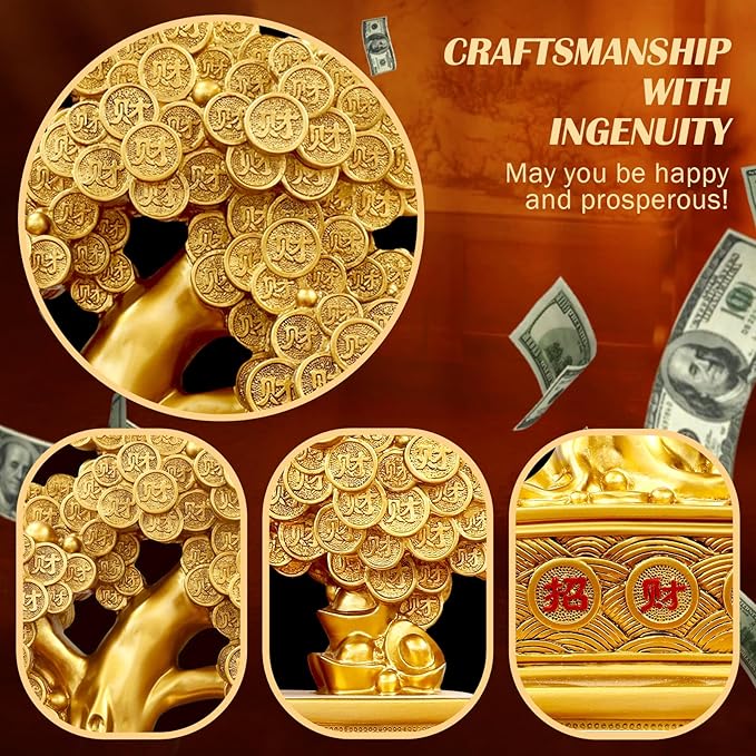 Top Resin Money Tree, Artificial Bonsai Tree - Feng Shui Decor & Gifts for Home, Feng Shui Statue, Chinese New Year Decoration, Chinese Decor & Gifts