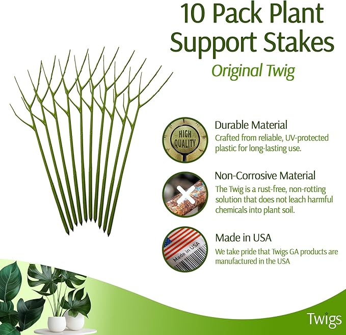 Plant Support Stakes, Stem Holder Structures for Indoor & Outdoor Use, Garden Accessories for Climbing & Potted Plants, Trellis Alternative - Peony (Light Green), 10 Pack, 22" L, Original