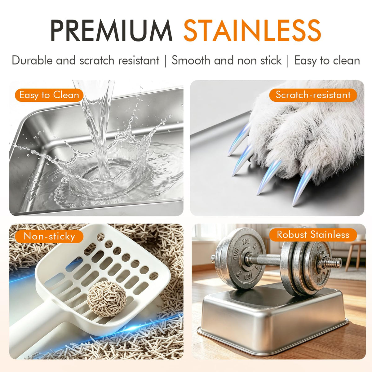 Stainless Steel Litter Box with Lid Enclosed Litter Box for Medium Cats
