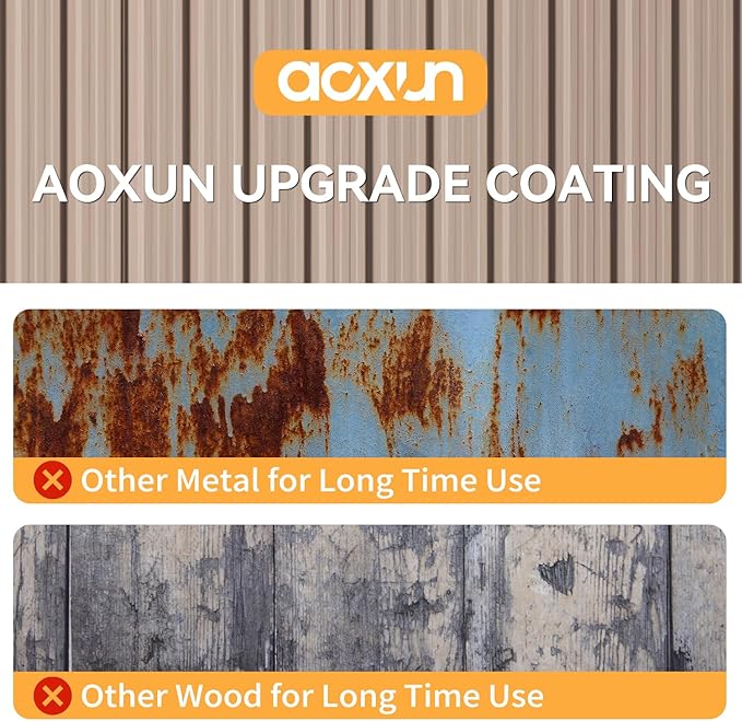 Aoxun 7x5 FT Outdoor Storage Shed with Floor Garden Metal Shed with Lockable Door Outdoor Large Shed for Tool, Garbage Can, Bike, Mower, Brown