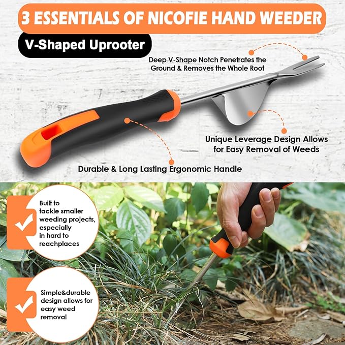 2025 Hand Weeder Tool, Rubber Handle Manual Weeder Puller Tool, Uprooting Weeding Tools, Crack Weeder Crevice, 4 Teeth Weeding Tool, Weeding Artifact Tool for Gardening(3 Pcs)