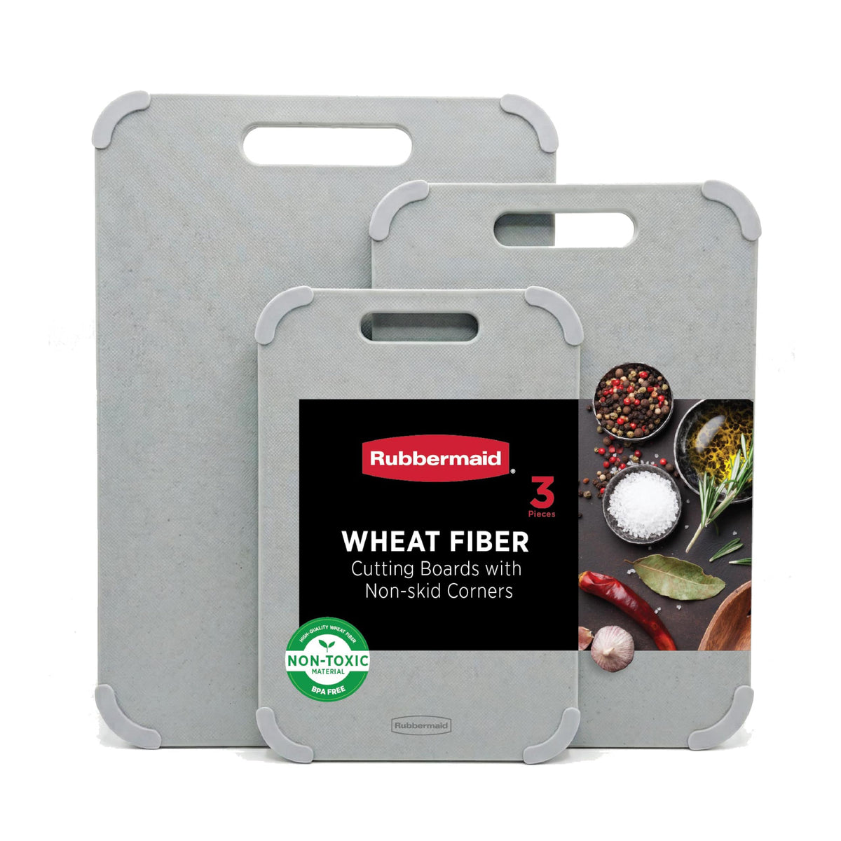 Rubbermaid 3pc Reversible Wheat Fiber Cutting Board Set | BPA Free Non Toxic Cutting Boards for Kitchen – Dishwasher Safe, Non-Slip Corners & Lightweight | For Meat, Veggies & Fruits