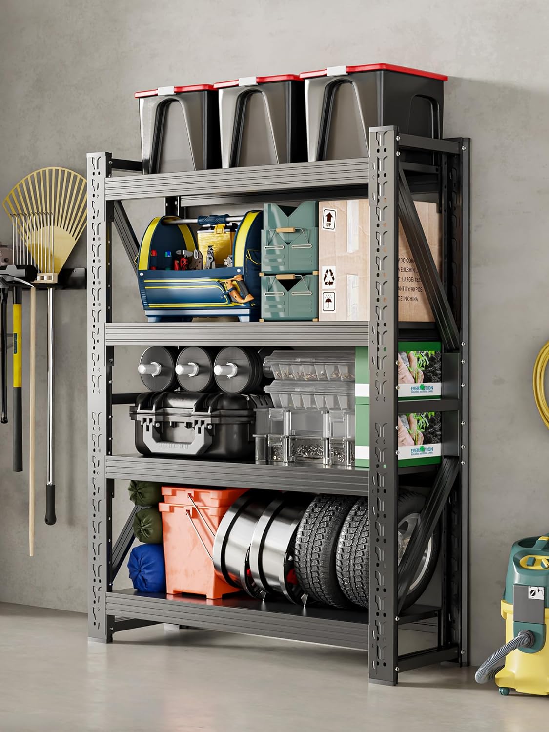 4-Tier Storage Shelves,79" H Heavy-Duty Garage Shelving Unit,Adjustable Industrial Metal Shelf System,3,200lbs Capacity,Tool Organizer for Garage,Workshop,32" W*20" D*79" H,Black