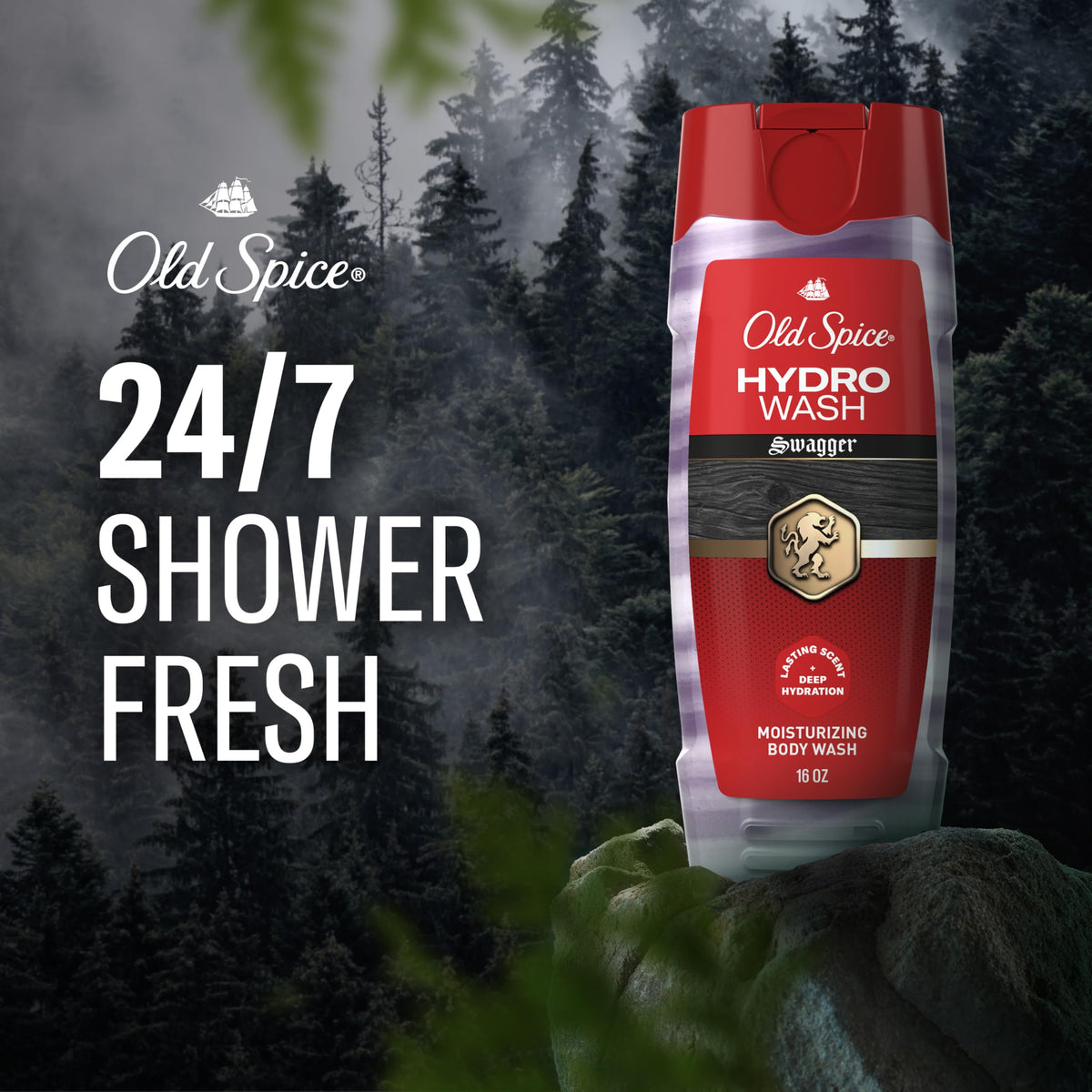 Old Spice Moisturizing Body Wash for Men, Hydro Wash, 2-in-1 Long Lasting Scent & Deep Hydration, 24/7 Shower Fresh, Smoother Swagger Scent, 16 oz (Pack of 4)