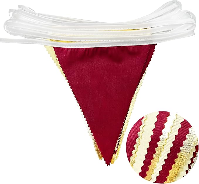Burgundy Party Decorations Gold Maroon Beige Fabric Triangle Pennant Banner Garnet Flag Bunting Garland for Graduation Wedding Birthday Bridal Shower Bachelorette Anniversary Engagement Party Supplies