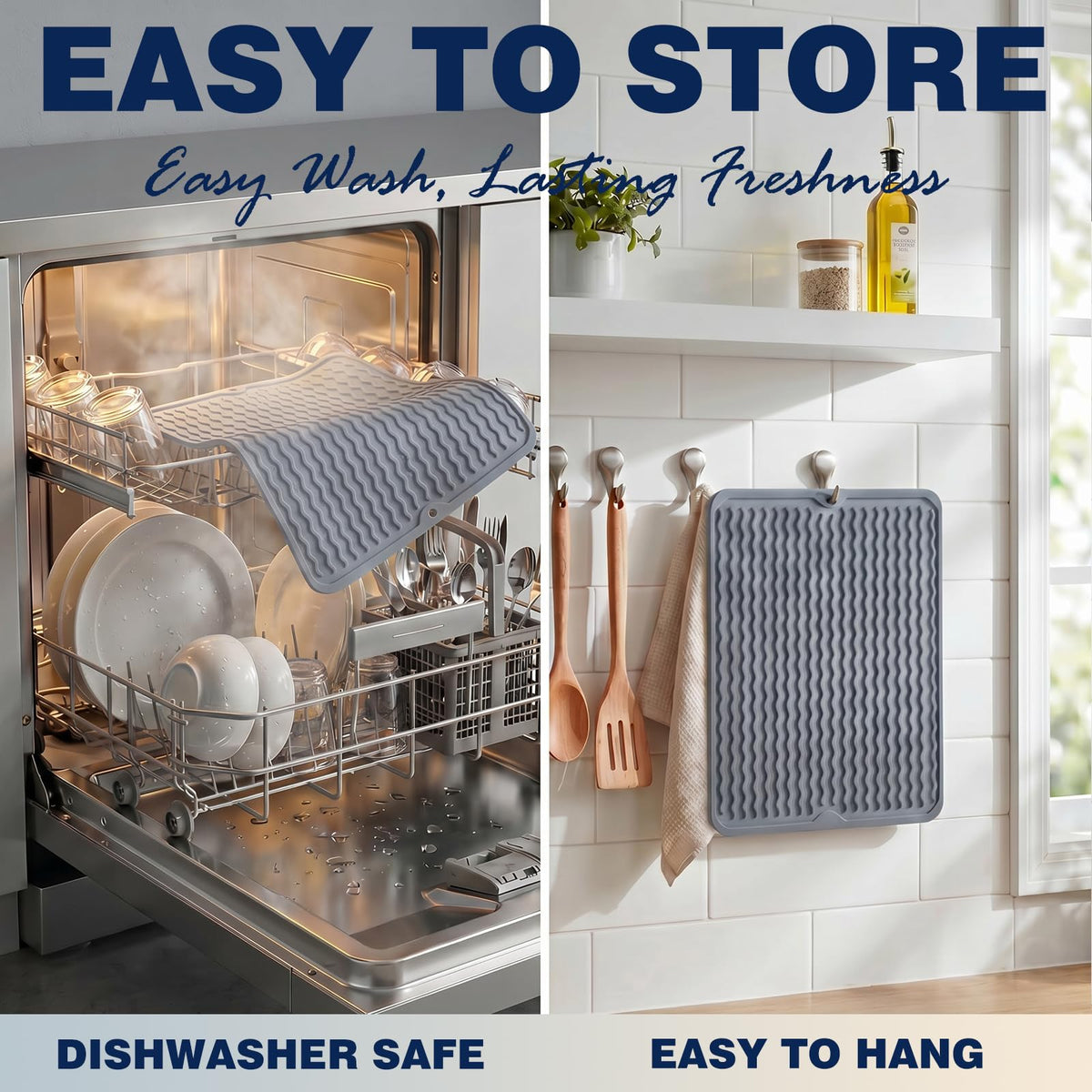 2 Pack Caketime Silicone Dish Drying Mat for Kitchen Counter Dining Placemats Shower Caddy Refrigerator Liners Essentials Heat Resistant Waterproof Trivets Pad Coffee Bar Items 15"x11.5" Milk
