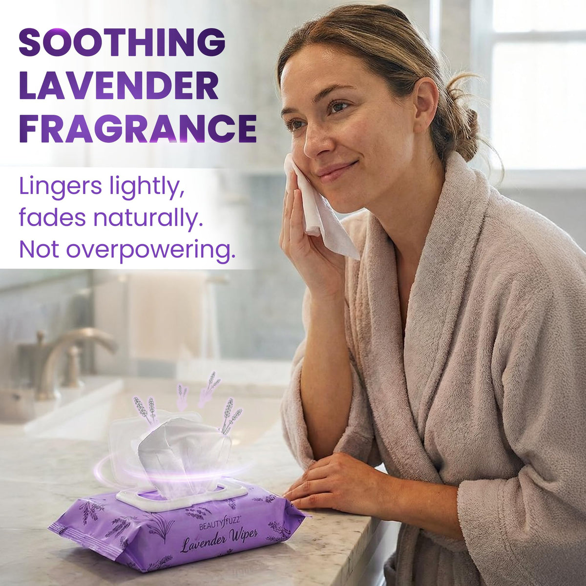 BeautyFrizz Lavender Face Wipes - No Rinse Makeup Remover - Extra Soft