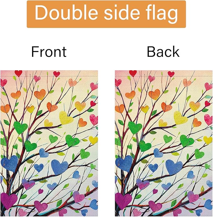 Louise Maelys Pride Garden Flag Rainbow Tree Love Heart 12x18 Inch Double Sided Welcome Small Burlap Gay Lesbian LGBTQ Yard Outdoor Sign Outside Home House Decor