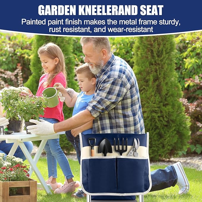 Garden Kneeler and Seat, Wider & Thicker Kneeling Pad Heavy Duty Foldable Garden Stool with Large Gardening Tool Pouch and Bag, Portable Garden Bench- Gardening Gifts for Women, Men, Seniors, Mom& Dad