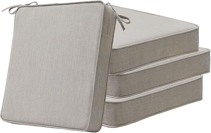 Sunbrella Square Corner Seat Cushions, 19" x 19" x 3", Set of 4, Indoor Outdoor Water Repellent Universal Chair Pads with Ties for Patio Furniture, Garden Dining Chairs, Specrtum Pebble