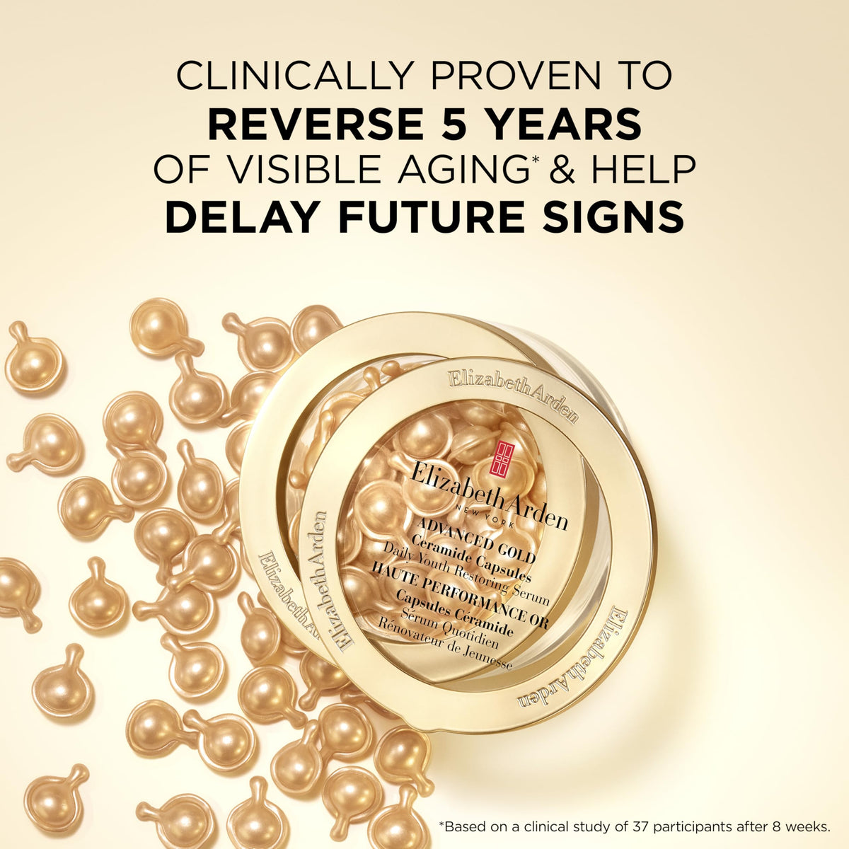 Elizabeth Arden Advanced Gold Ceramide Capsules Daily Youth Restoring Serum for Face, Anti-Aging Skin Care, 30 count