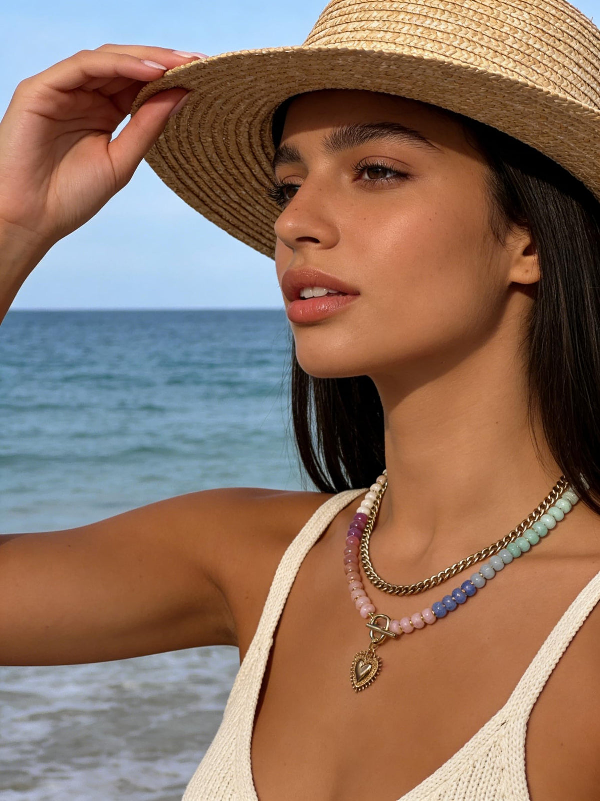 ALFISO Layered Necklaces for Women, Colorful Acrylic Beads & Heart Pendant